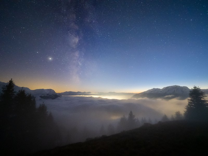 Sea of fog over the Rhine valley at night